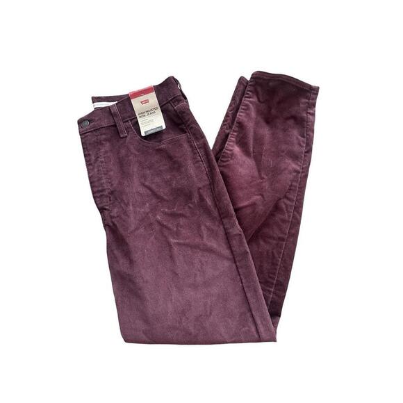 Levis Corduroy Mom Jeans Womens 32x29Tapered High Waisted Pants Burgundy Wine - Picture 1 of 3